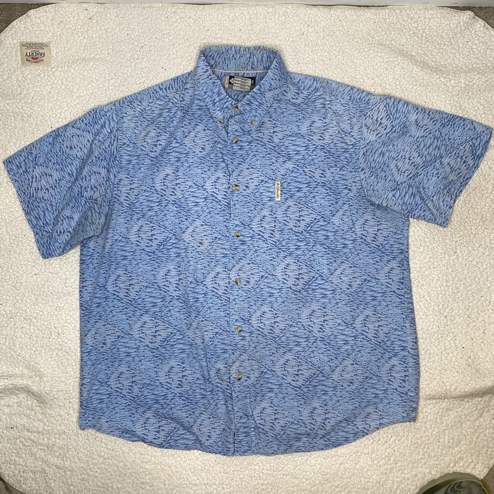 Columbia XCQ Fish AOP Argyle Short Sleeve Button Down Shirt: Size XXL